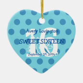 水玉模様の菓子16の誕生日V06の水および青 セラミックオーナメント (正面)