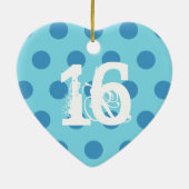 水玉模様の菓子16の誕生日V06の水および青 セラミックオーナメント (裏面)