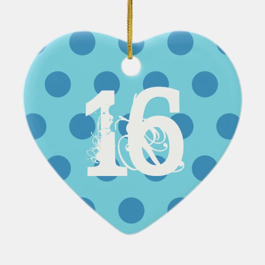 水玉模様の菓子16の誕生日V06の水および青 セラミックオーナメント (裏面)