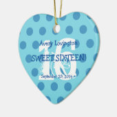 水玉模様の菓子16の誕生日V06の水および青 セラミックオーナメント (左)