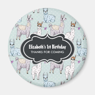 水玉模様の誕生日のかわいいラマパターン マグネット