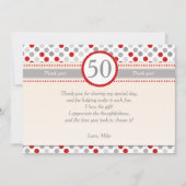 水玉模様の赤い灰色のパーティーのサンキューカード サンキューカード (正面)