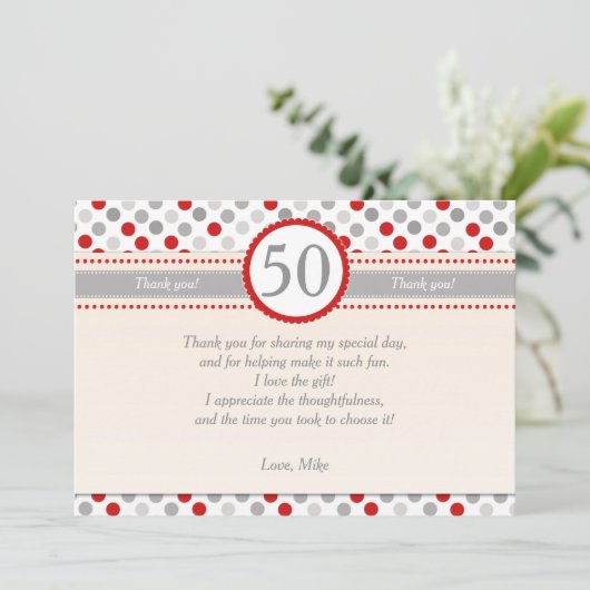 水玉模様の赤い灰色のパーティーのサンキューカード サンキューカード