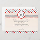 水玉模様の赤い灰色のパーティーのサンキューカード サンキューカード (正面/裏面)