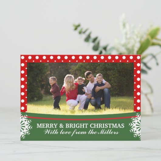 水玉模様の赤い白い緑のクリスマスグルーポンの写真 シーズンカード (スタンド正面)