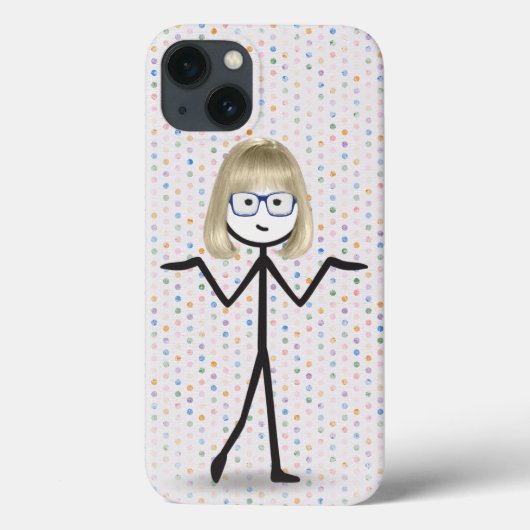 水玉模様の青いメガネのスティックガール Case-Mate iPhoneケース (裏面)