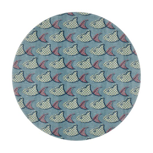 水玉模様の魚パターン カッティングボード (正面)