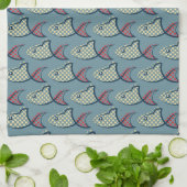 水玉模様の魚パターン キッチンタオル (折り畳み)