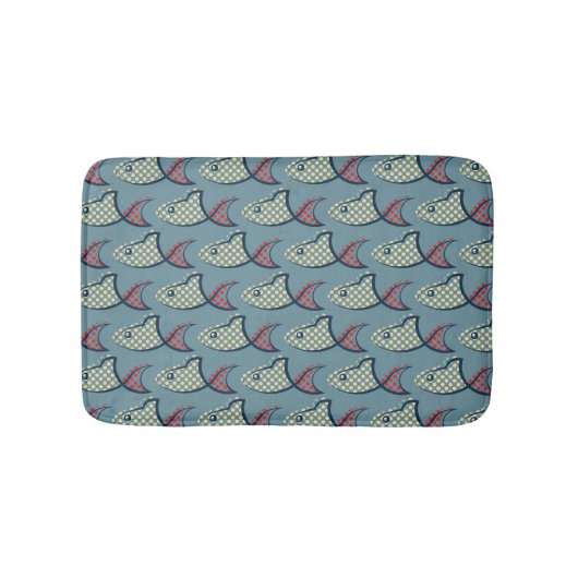 水玉模様の魚パターン バスマット (正面)