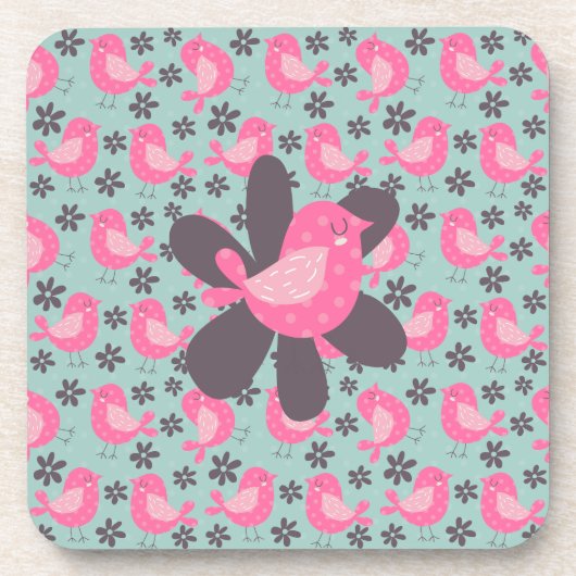 水玉模様の鳥花 コースター (正面)