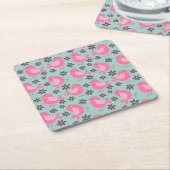 水玉模様の鳥花 スクエアペーパーコースター (アングル)