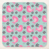 水玉模様の鳥花 スクエアペーパーコースター (正面)