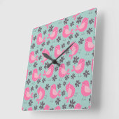水玉模様の鳥花 スクエア壁時計 (傾斜)