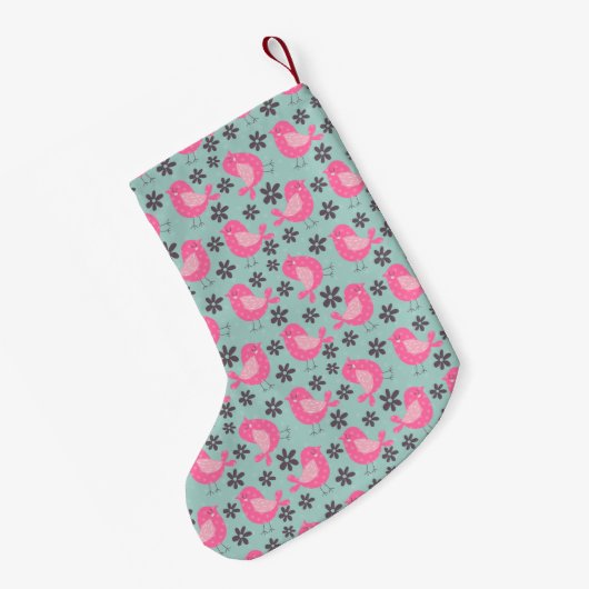 水玉模様の鳥花 スモールクリスマスストッキング (裏面 (吊り時))