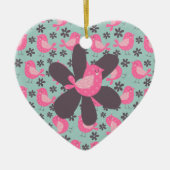 水玉模様の鳥花 セラミックオーナメント (正面)