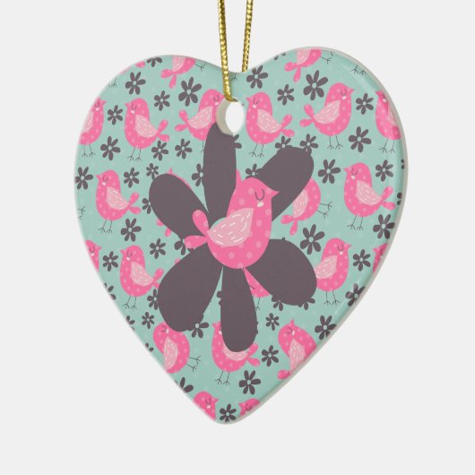 水玉模様の鳥花 セラミックオーナメント (左)