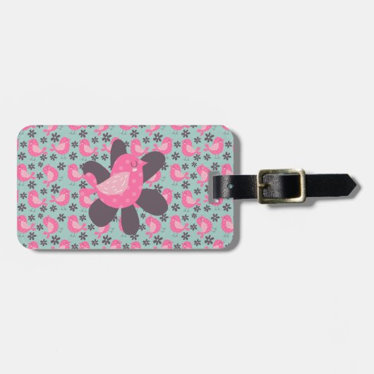 水玉模様の鳥花 ラゲッジタグ (正面横)