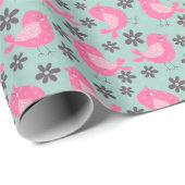 水玉模様の鳥花 ラッピングペーパー (ロールコーナー)