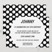 水玉模様のBlack Birthday Party Invitation 招待状 (正面/裏面)