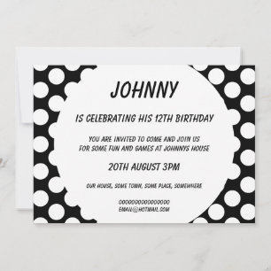 水玉模様のBlack Birthday Party Invitation 招待状