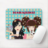 水玉模様のHarajukuの女の子 マウスパッド (マウス)