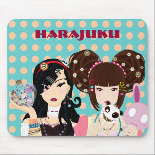 水玉模様のHarajukuの女の子 マウスパッド