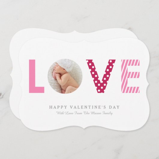 水玉模様は及びピンク|または赤を縞で飾ります 招待状 (正面/裏面)