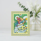 水玉模様めんかわいいチキンカラフルポートレート ポストカード (スタンド正面)