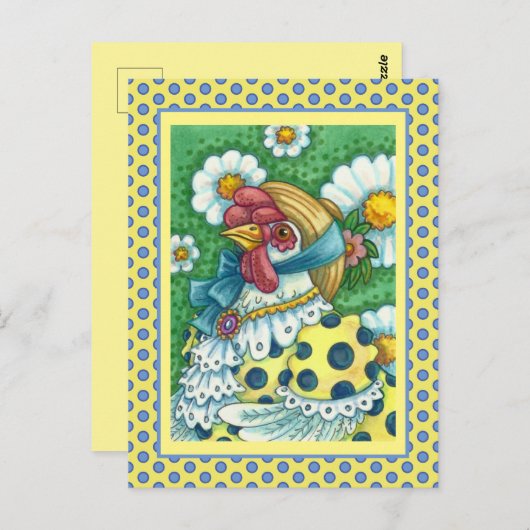 水玉模様めんかわいいチキンカラフルポートレート ポストカード (正面/裏面)