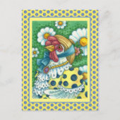 水玉模様めんかわいいチキンカラフルポートレート ポストカード (正面)