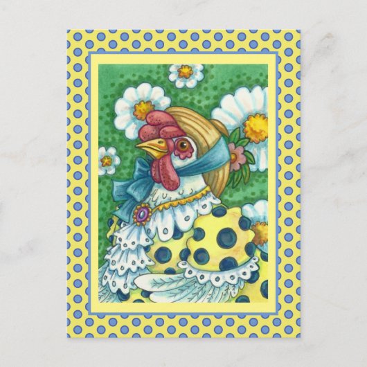 水玉模様めんかわいいチキンカラフルポートレート ポストカード (正面)