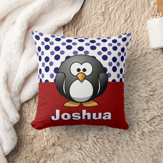 水玉模様を持つかわいいペンギンRW&Bは、名前を加えます クッション (ブランケット)