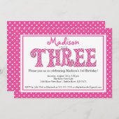 水玉模様アルファベット第3誕生日パーティーの招待 招待状 (正面/裏面)