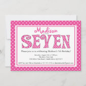 水玉模様アルファベット第7誕生日パーティーの招待 招待状 (正面)