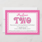 水玉模様アルファベット2歳の誕生日パーティの招待状 招待状 (正面)