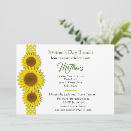 水玉模様アンドサンフラワーズマザーズデイ招待状 招待状 (スタンド正面)