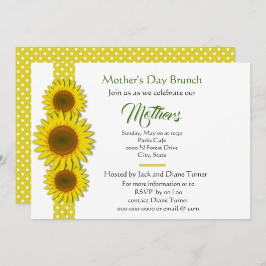 水玉模様アンドサンフラワーズマザーズデイ招待状 招待状 (正面/裏面)