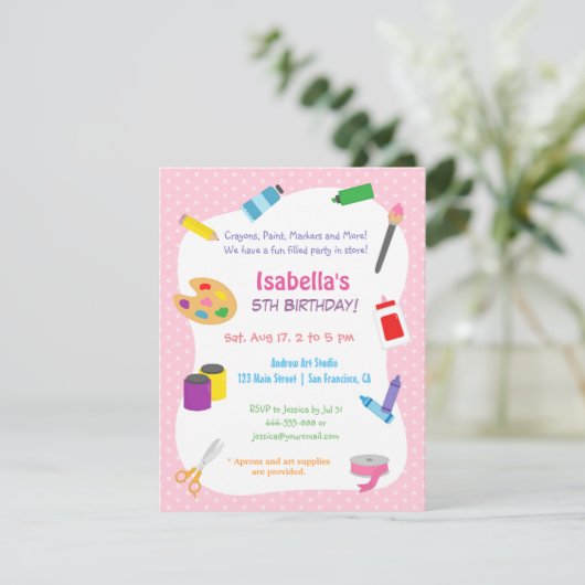 水玉模様アーツ&クラフツ子供の誕生日パーティー 招待状 (スタンド正面)