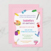 水玉模様アーツ&クラフツ子供の誕生日パーティー 招待状 (正面/裏面)