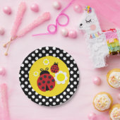 水玉模様イエローフラワーレッドラディバグベイビーシャワー ペーパープレート (パーティー)