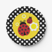 水玉模様イエローフラワーレッドラディバグベイビーシャワー ペーパープレート (正面)
