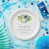 水玉模様イエローブルーレモンブライダル紙プレート ペーパープレート (パーティー)