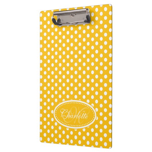 水玉模様イエロー名前をカスタムする及びイニシャルクリップボード クリップボード (左)