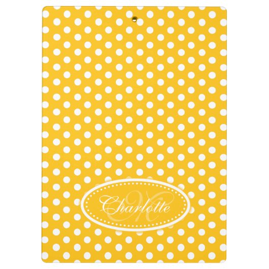 水玉模様イエロー名前をカスタムする及びイニシャルクリップボード クリップボード (裏面)