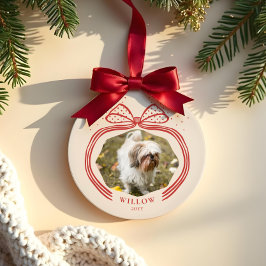 水玉模様エレガントクリスマスボウフォトキープサケ セラミックオーナメント