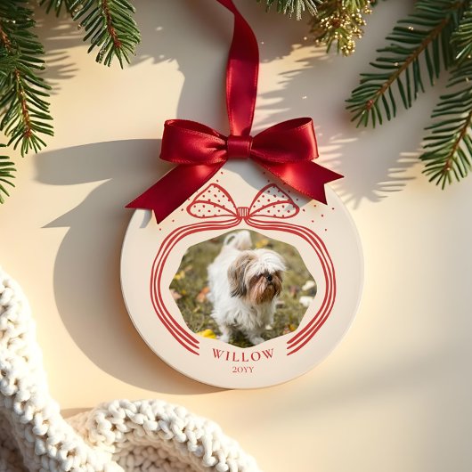 水玉模様エレガントクリスマスボウフォトキープサケ セラミックオーナメント