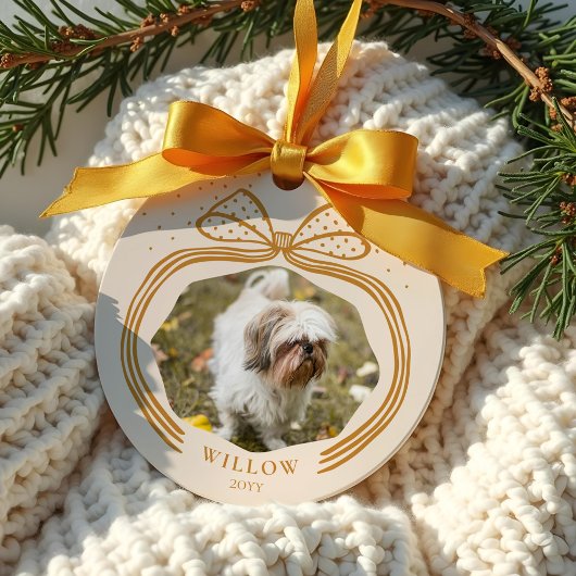 水玉模様エレガントクリスマスボウフォトキープサケ セラミックオーナメント