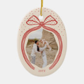 水玉模様エレガントクリスマスボウフォトキープサケ セラミックオーナメント (正面)