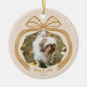 水玉模様エレガントクリスマスボウフォトキープサケ セラミックオーナメント (正面)