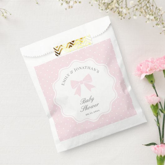 水玉模様エレガントベビーピンクボウガールベビーシャワー フェイバーバッグ (封をした状態)